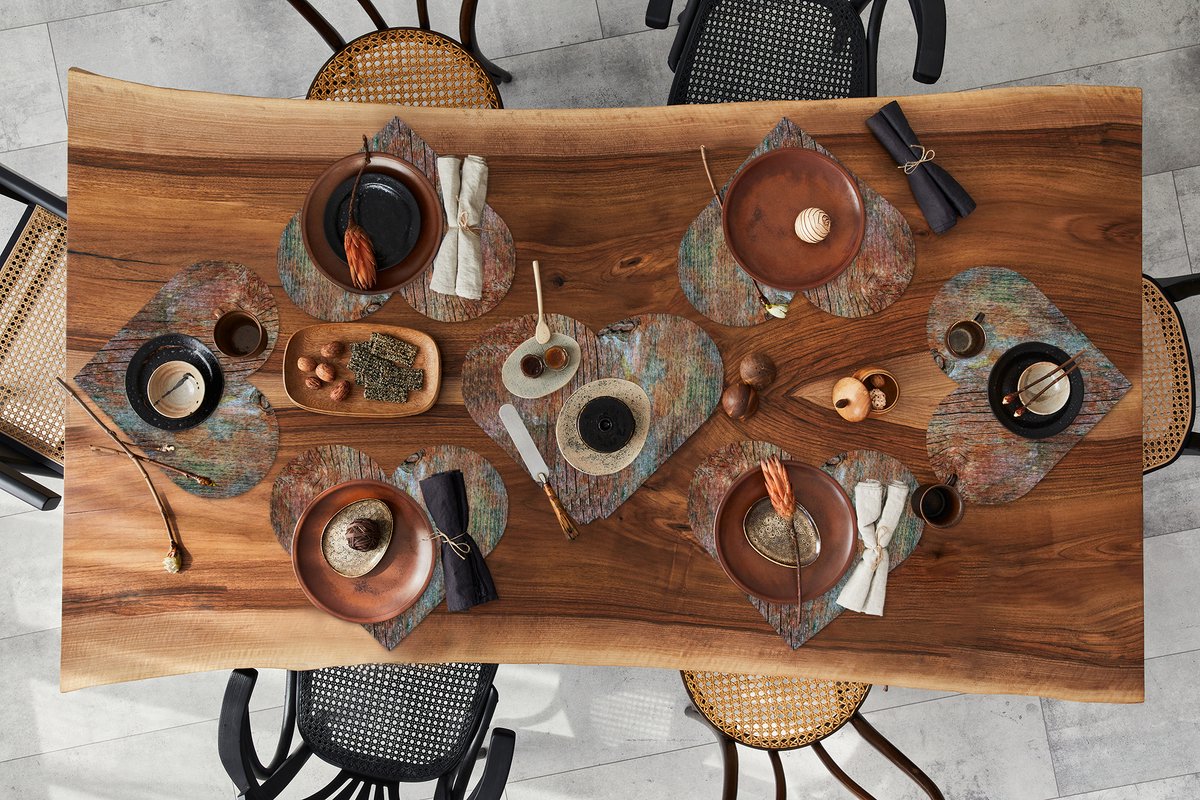 Onderleggers - Placemats - Placemats hartje - Industrieel - Plank - Hout - Roest print - 10 stuks