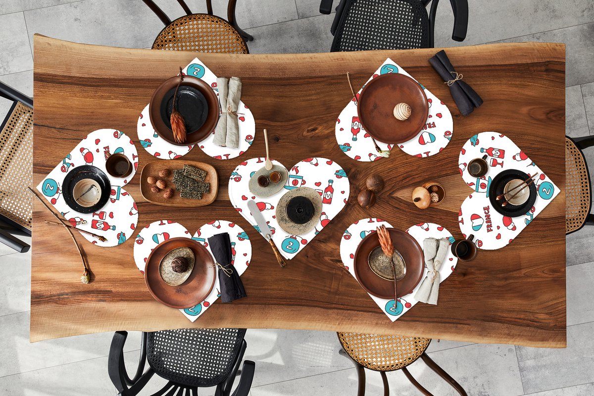 Onderleggers - Placemats - Placemats hartje - Patroon - Frankrijk - Vlag - 8 stuks
