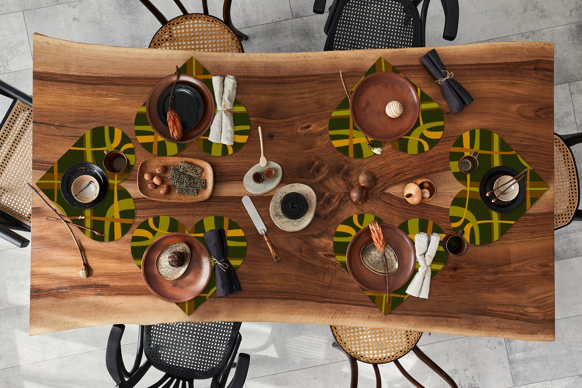 Onderleggers - Placemats - Placemats hartje - Jaren 70 - Retro - Groen - 6 stuks