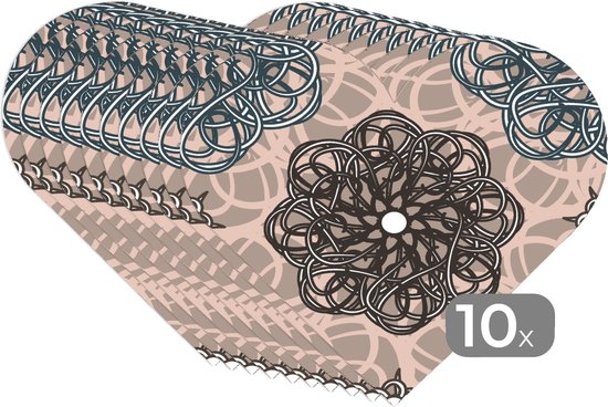 Onderleggers - Placemats - Placemats hartje - Patronen - Abstract - Bloemen - 10 stuks