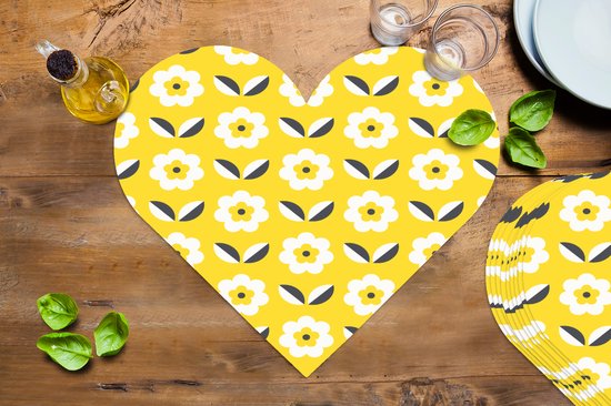 Napperons de table - Sets de table - Napperons coeur - Bloem - Jaune - Motifs - Eté - 10 pièces