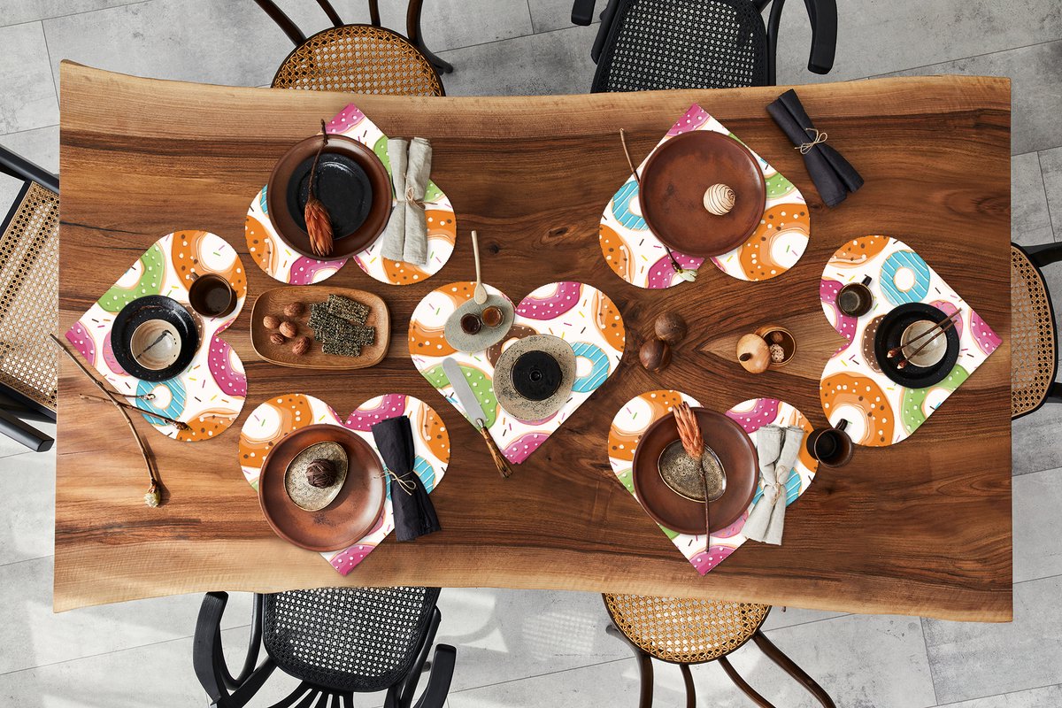 Onderleggers - Placemats - Placemats hartje - Tiener - Donut - Patroon - 8 stuks
