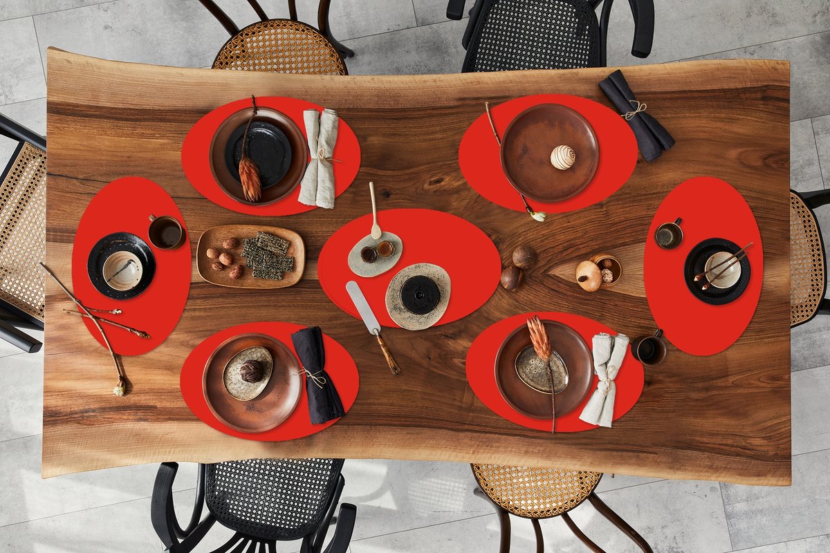 Placemats ovaal - Onderleggers - Ovale placemats - Rood - Kleur - Effen - 8 stuks