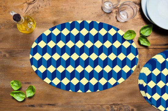 Placemats ovaal - Onderleggers - Ovale placemats - Cube - Kubus - Patronen - 6 stuks
