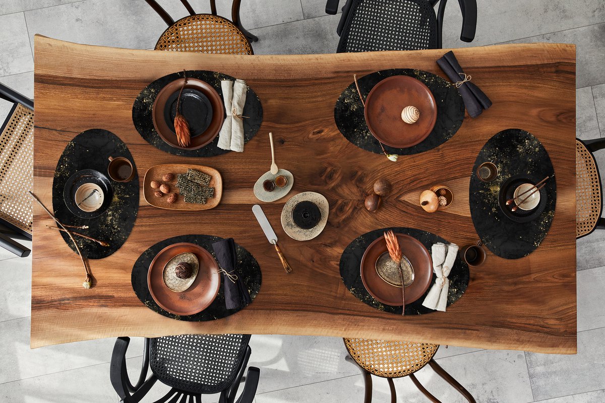 Placemats ovaal - Onderleggers - Ovale placemats - Luxe - Goud - Zwart - 6 stuks