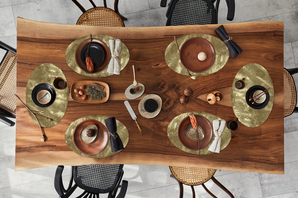 Placemats ovaal - Onderleggers - Ovale placemats - Goud - Verf - Luxe - 6 stuks