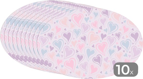 Napperons ovales - Sous-verres - Sets de table ovales - Meiden - Hartjes - Motifs - Fille - Kids - Enfants - 10 pièces