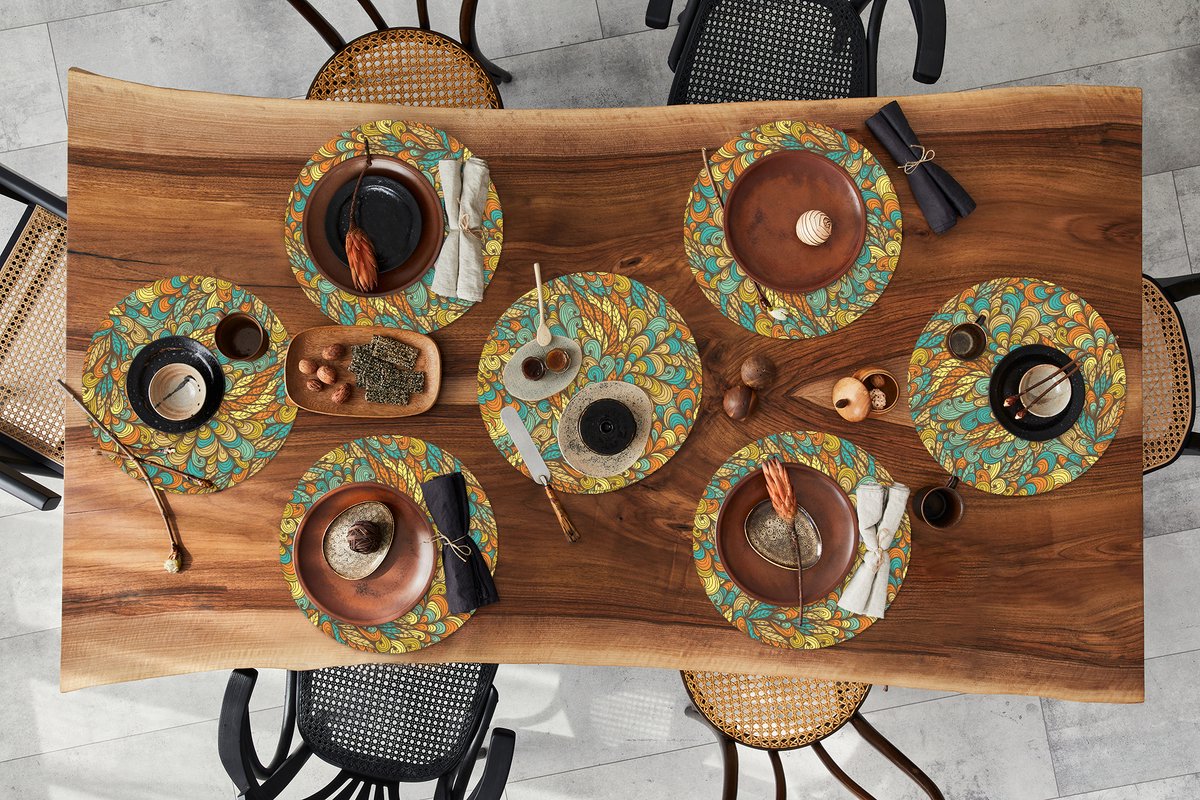 Ronde placemats - Onderlegger - Placemats rond - Design - Bladeren - Abstract - 8 stuks