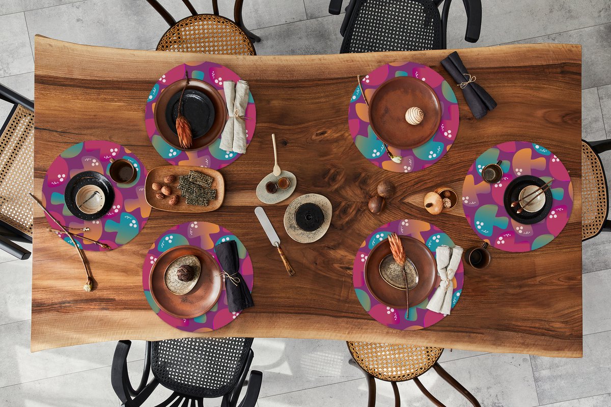 Ronde placemats - Onderlegger - Placemats rond - Mushroom - Patronen - Regenboog - 6 stuks
