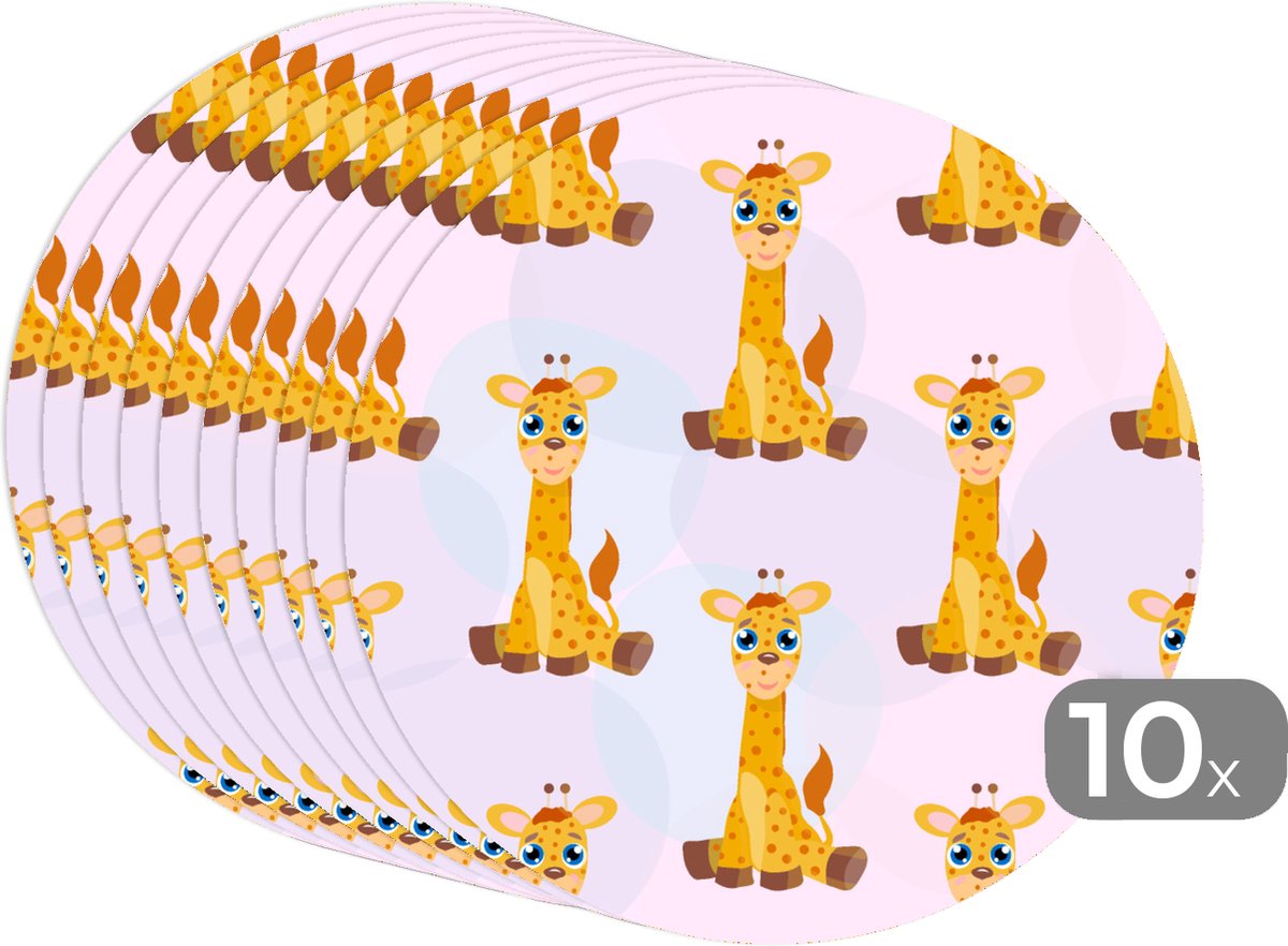 Ronde placemats - Onderlegger - Placemats rond - Giraffe - Patroon - Kinderen - 10 stuks