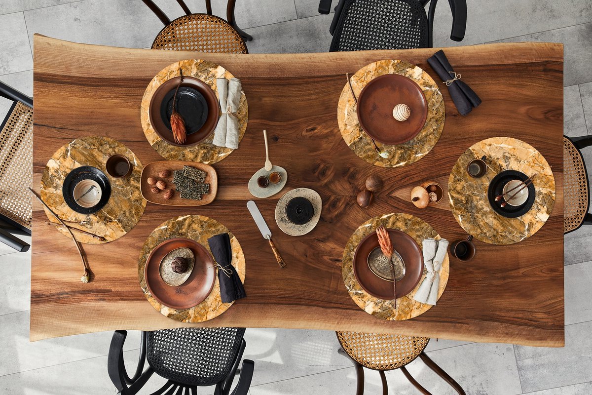 Ronde placemats - Onderlegger - Placemats rond - Steen - Geel - Wit - Graniet print - 6 stuks