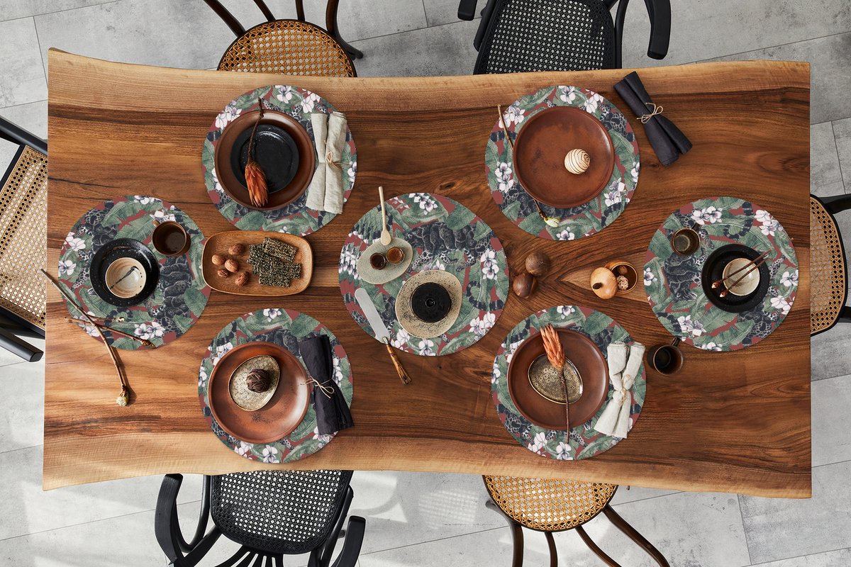 Ronde placemats - Onderlegger - Placemats rond - Jungle - Bloem - Panter - Patronen - 10 stuks