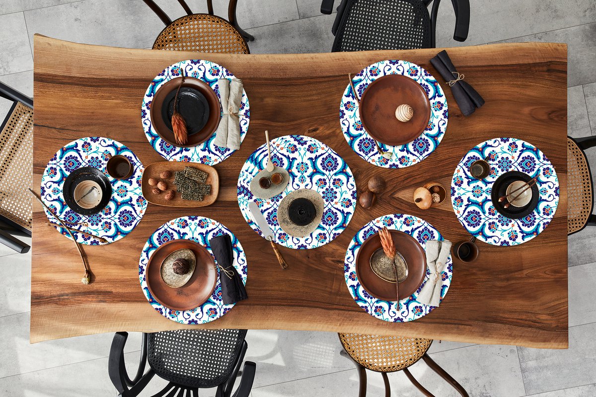 Ronde placemats - Onderlegger - Placemats rond - Bloemen - Patronen - Blauw - 10 stuks