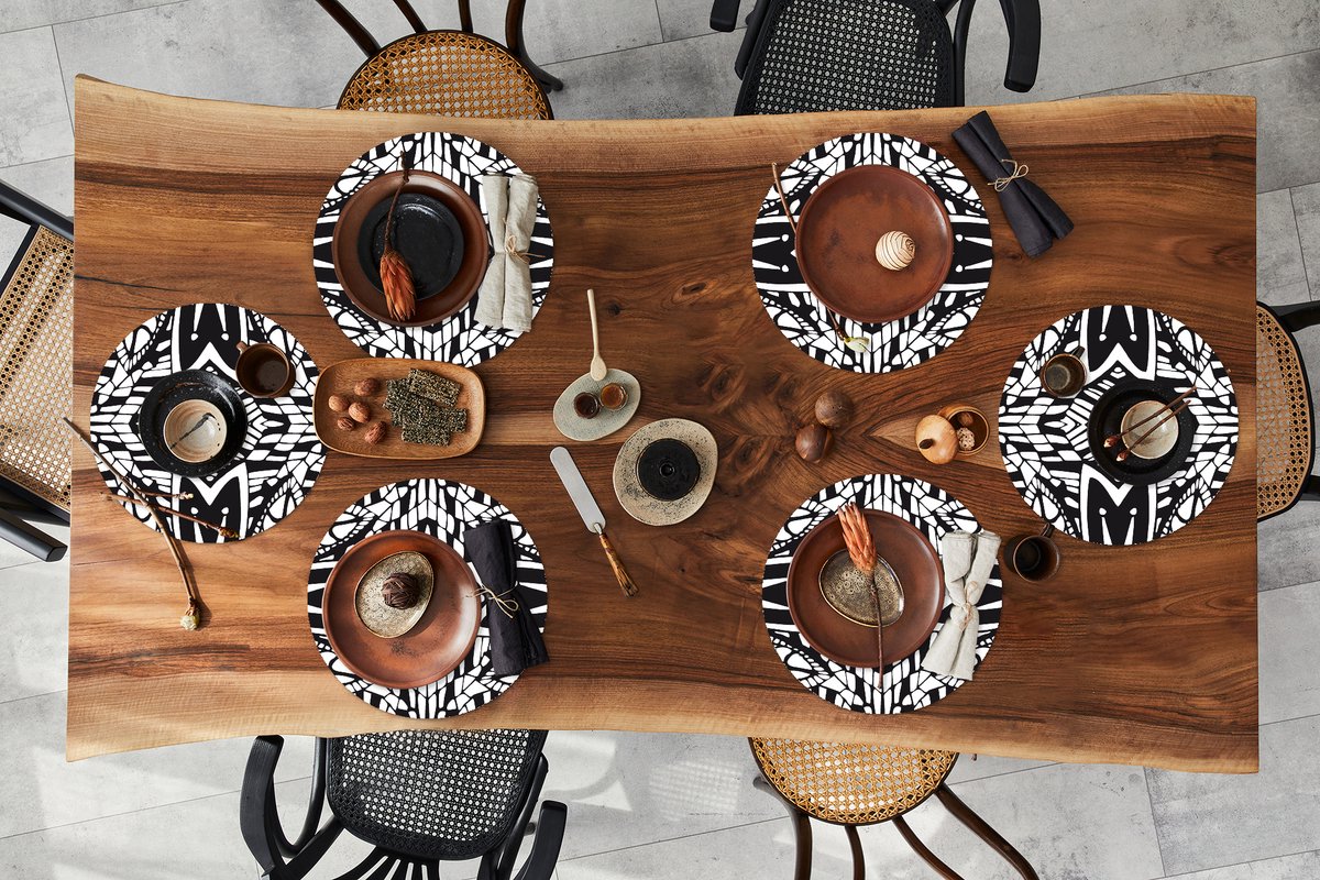 Ronde placemats - Onderlegger - Placemats rond - Patronen - Contrast - Geometrisch - 6 stuks