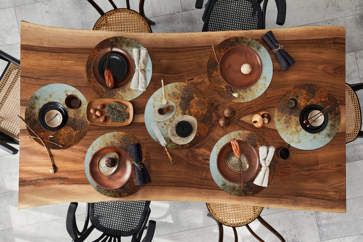 Ronde placemats - Onderlegger - Placemats rond - Roest print - Bruin - Zwart - 8 stuks