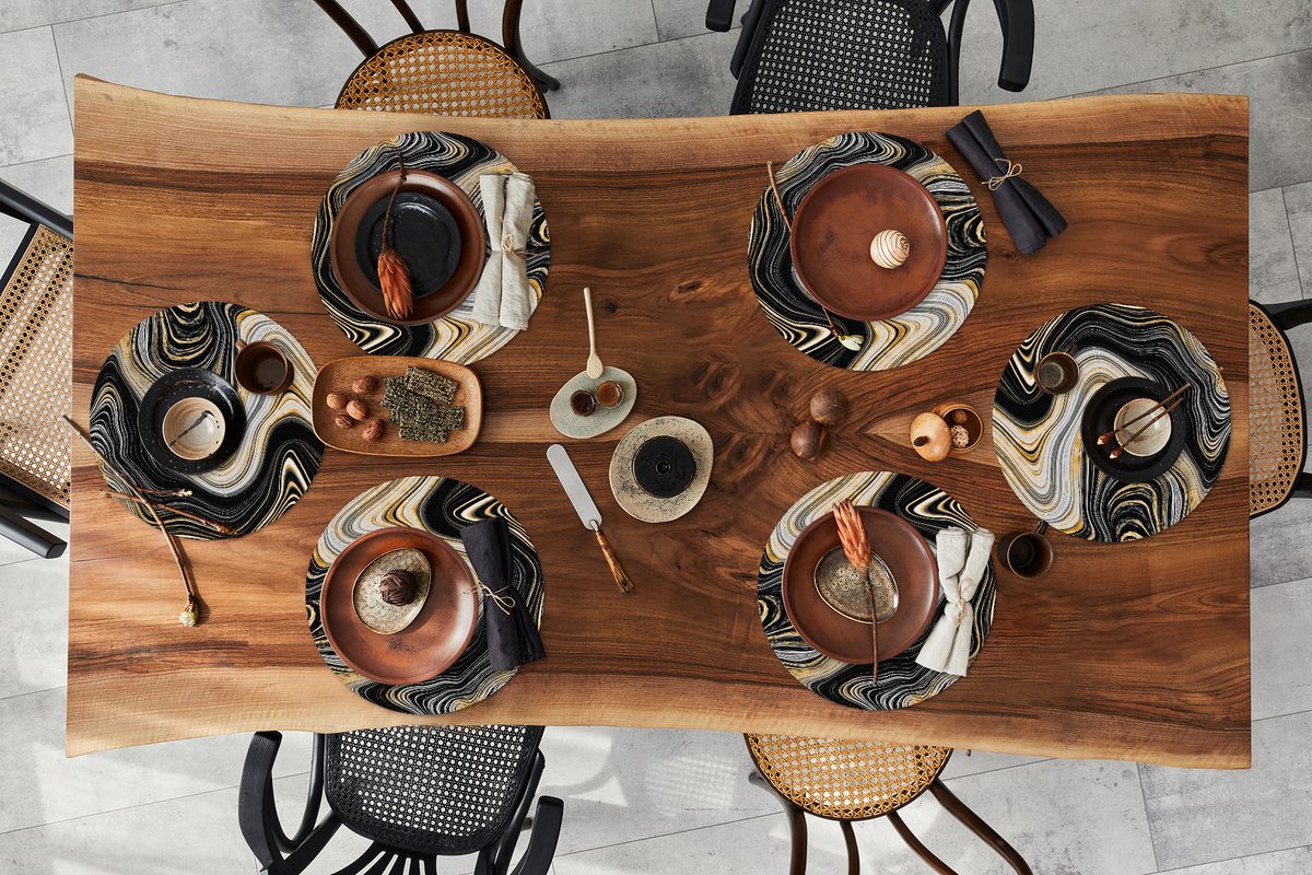 Ronde placemats - Onderlegger - Placemats rond - Marmer print - Goud - Lijn - 6 stuks