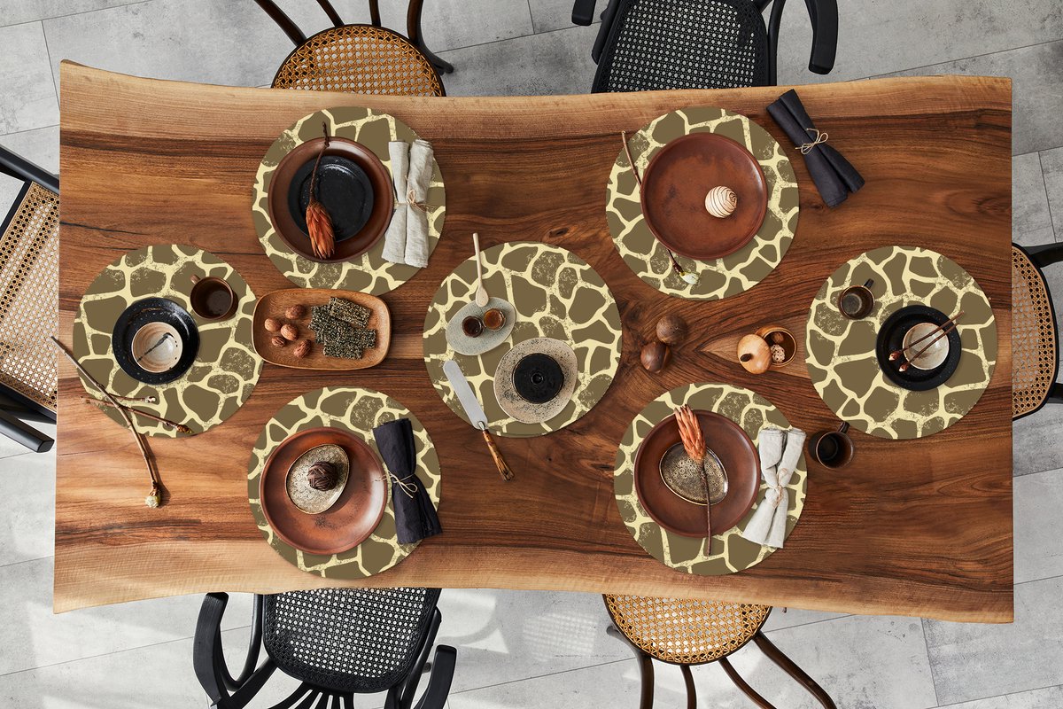 Ronde placemats - Onderlegger - Placemats rond - Patroon - Giraf - Vacht - 8 stuks