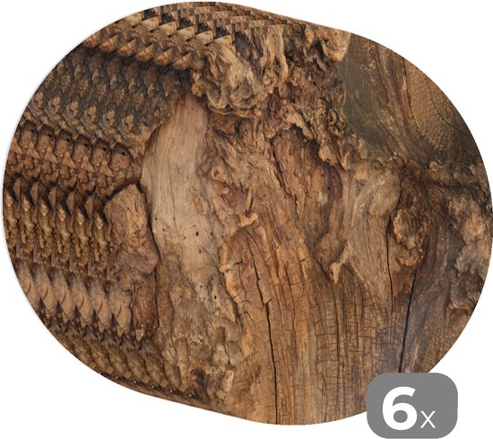 Sets de table ronds - Dessous de verre - Napperons de table ronds - Structure - Tronc d'arbre - Nature - 6 pièces