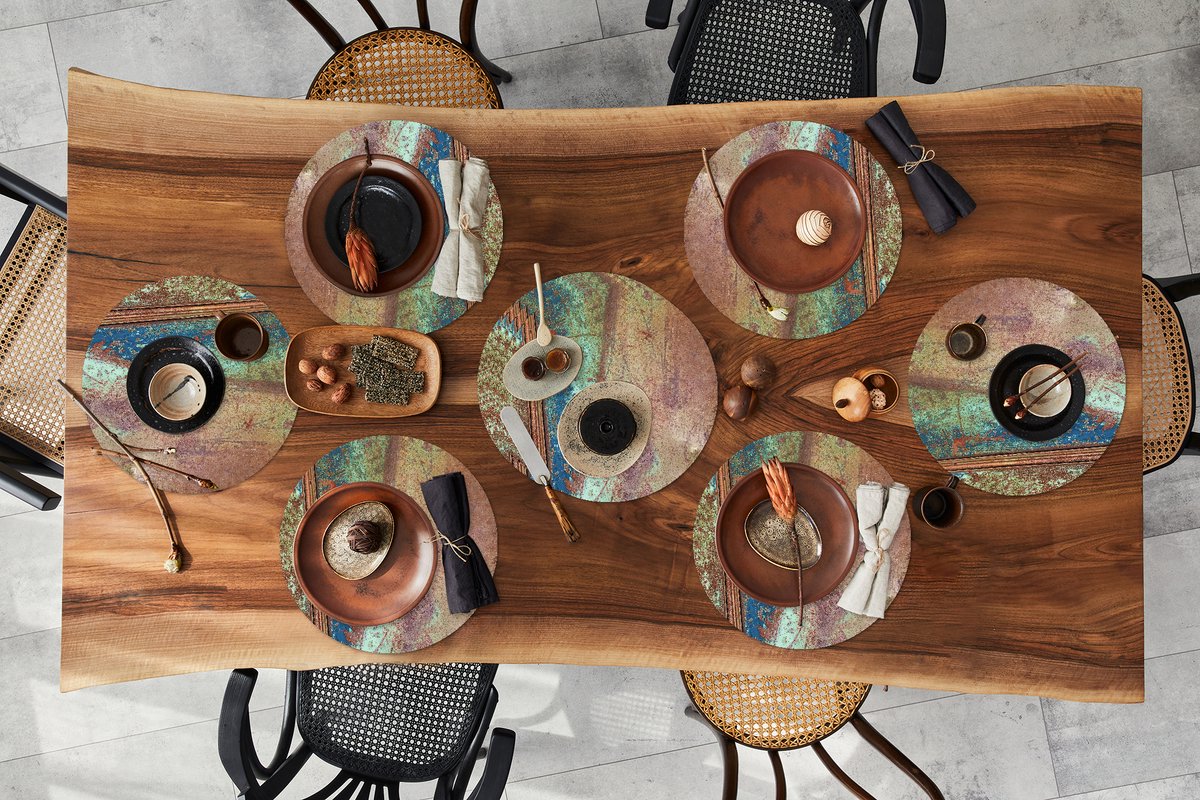 Ronde placemats - Onderlegger - Placemats rond - Roest print - Metaal - Staal - 10 stuks