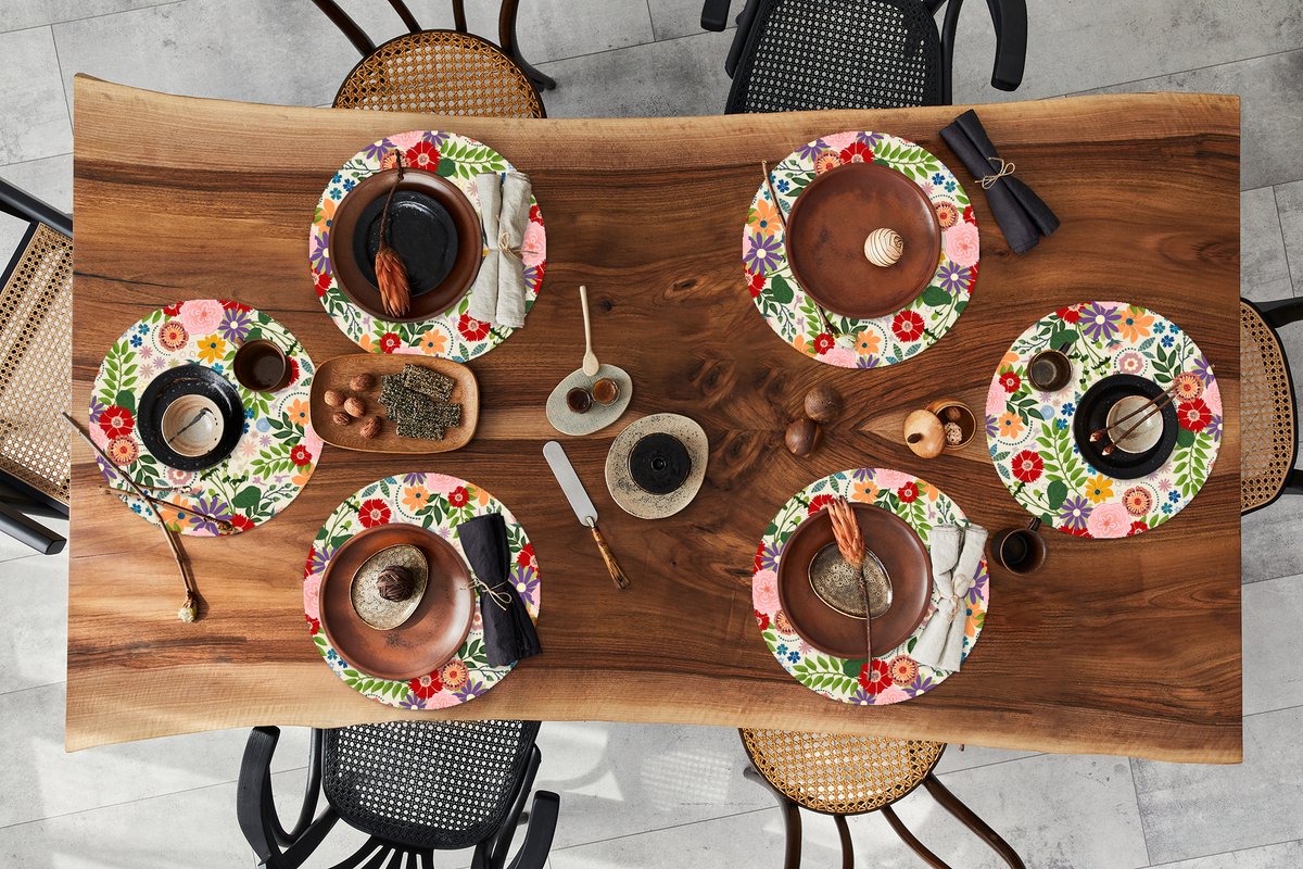 Ronde placemats - Onderlegger - Placemats rond - Bladeren - Bloemen - Design - 6 stuks