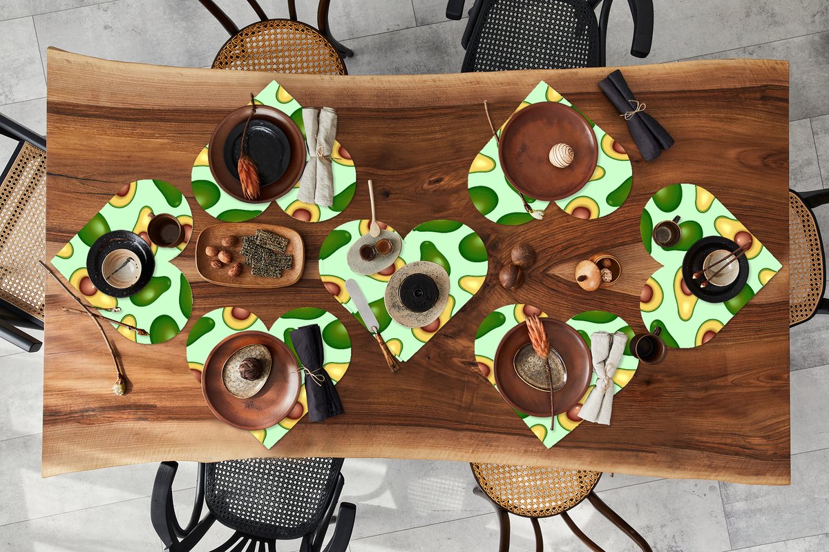 Onderleggers - Placemats - Placemats hartje - Avocado - Patronen - Groen - 8 stuks