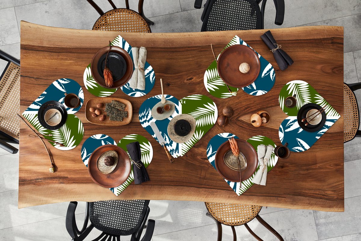 Onderleggers - Placemats - Placemats hartje - Bladeren - Tropisch - Design - Hawaii - 10 stuks