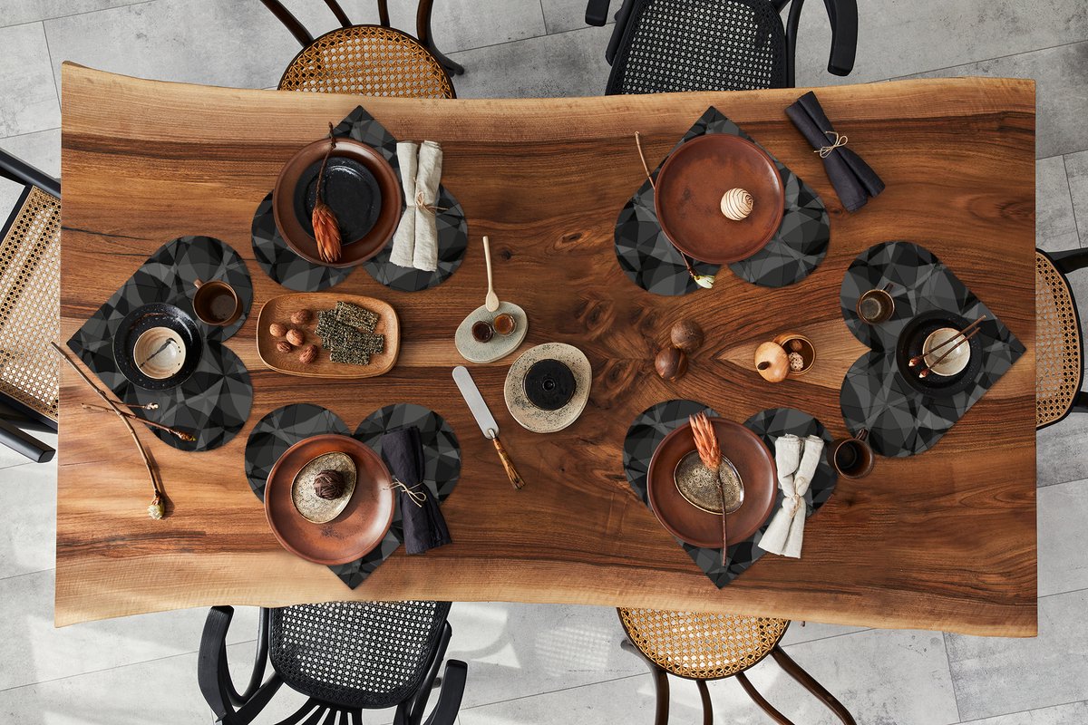 Onderleggers - Placemats - Placemats hartje - Zwart - Mozaïek - Abstract - Patroon - 6 stuks