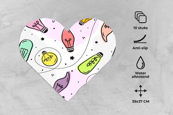 Dessous de verre - Napperons - Napperons coeur - Pastel - Arc-en-ciel - Lampe - Motifs - 10 pièces