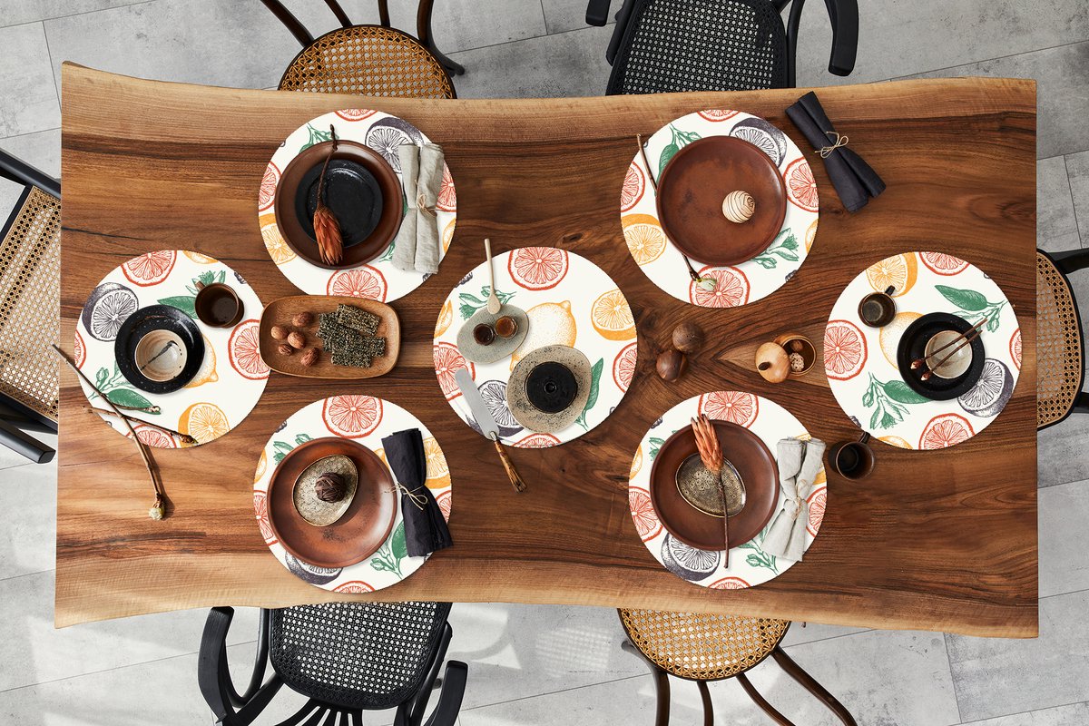 Ronde placemats - Onderlegger - Placemats rond - Fruit - Vintage - Keuken - Patronen - 8 stuks