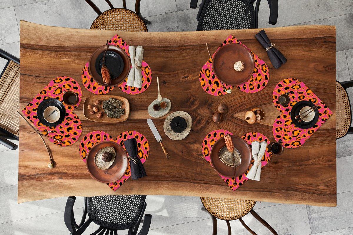 Onderleggers - Placemats - Placemats hartje - Design - Vacht - Luipaardprint - 6 stuks