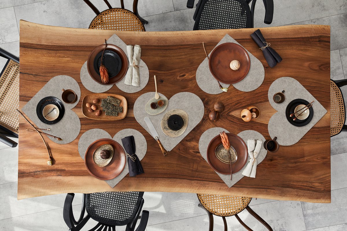 Onderleggers - Placemats - Placemats hartje - Patroon - Beton print - Grijs - 8 stuks