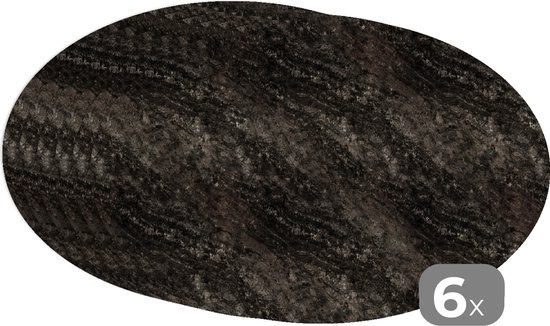 Napperons de table ovales - Sets de table - Sets de table ovales - Imprimé granit - Imprimé marbre - Motifs - Zwart - 6 pièces