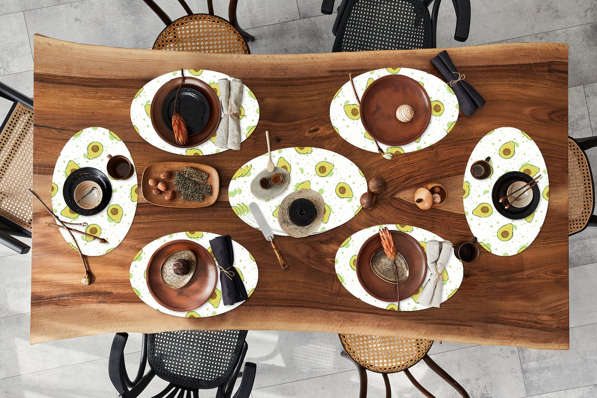 Placemats ovaal - Onderleggers - Ovale placemats - Avocado - Patronen - Groen - 10 stuks