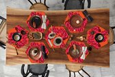 Napperons hexagon - Sets de table sets de table - Set de table hexagone - Roses - Oranje - Motif - 10 pièces