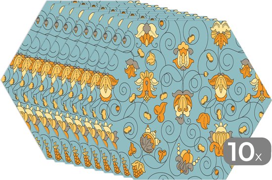 Napperons de table hexagon - Sets de table sets de table - Set de table hexagone - Motifs - Vintage - Fleurs - 10 pièces