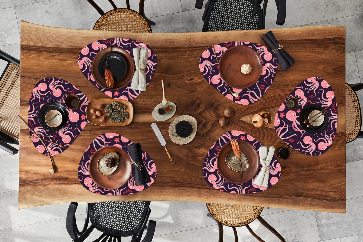 Placemat organisch - Placemats organic - Onderleggers - Octopus - Baby - Design - 6 stuks