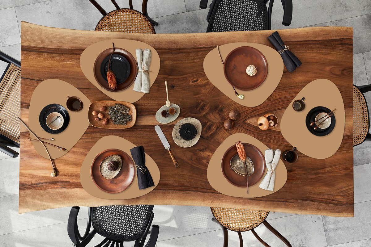 Placemat organisch - Placemats organic - Onderleggers - Bruin - Effen print - 6 stuks