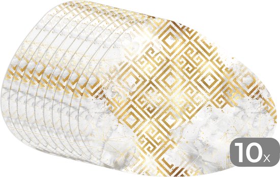 Set de table bio - Napperons bio - Sets de table - Or - Imprimé marbre - Motifs - Géométrie - 10 pièces