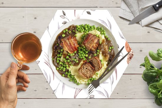 Napperons hexagon - Sets de table - Set de table hexagone - Motifs - Fleurs - Rose - Wit - 8 pièces