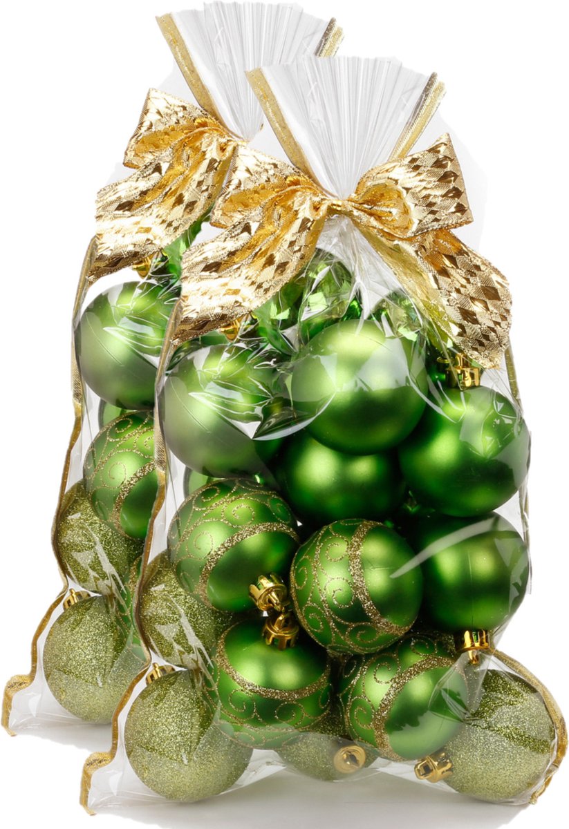 40x stuks kunststof/plastic kerstballen groen mix 6 cm in giftbag - Kerstboomversiering/kerstversiering