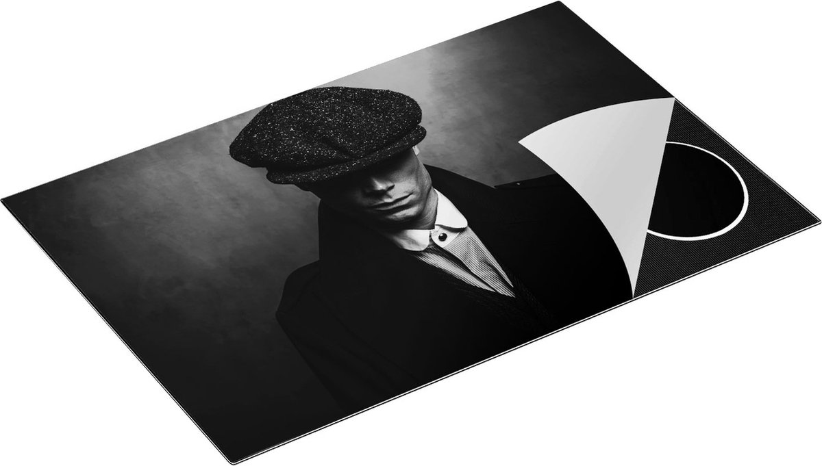 Chefcare Inductie Beschermer Engelse Gangster met een Pet uit Jaren 1920 - Zwart Wit - 81,2x52 cm - Afdekplaat Inductie - Kookplaat Beschermer - Inductie Mat