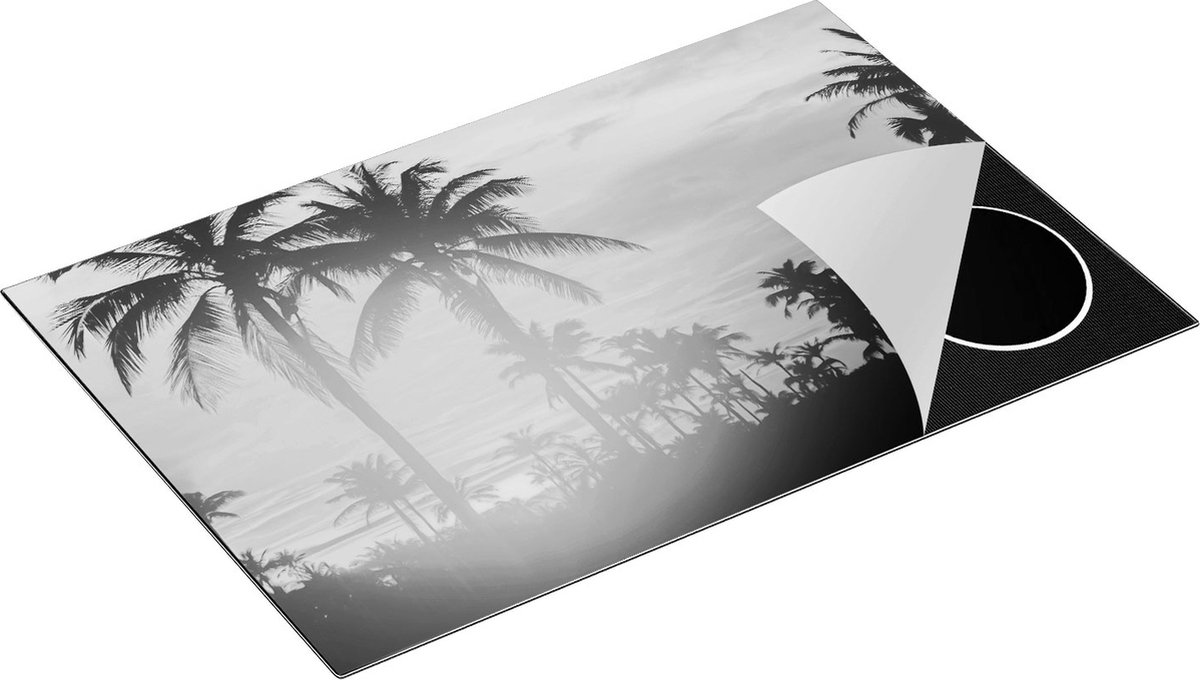 Chefcare Inductie Beschermer Tropische Palmbomen met Zonsondergang - Zwart Wit - 81,6x52,7 cm - Afdekplaat Inductie - Kookplaat Beschermer - Inductie Mat
