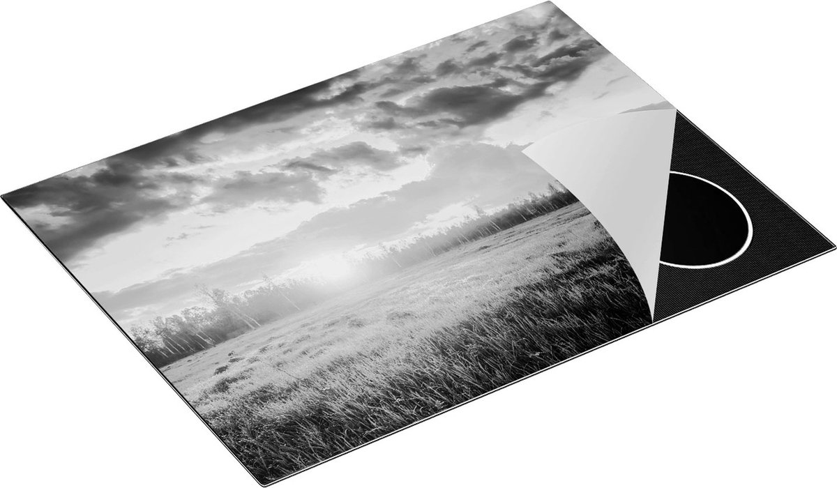 Chefcare Inductie Beschermer Zonsopkomst in het Veld - Zwart Wit - 70x55 cm - Afdekplaat Inductie - Kookplaat Beschermer - Inductie Mat