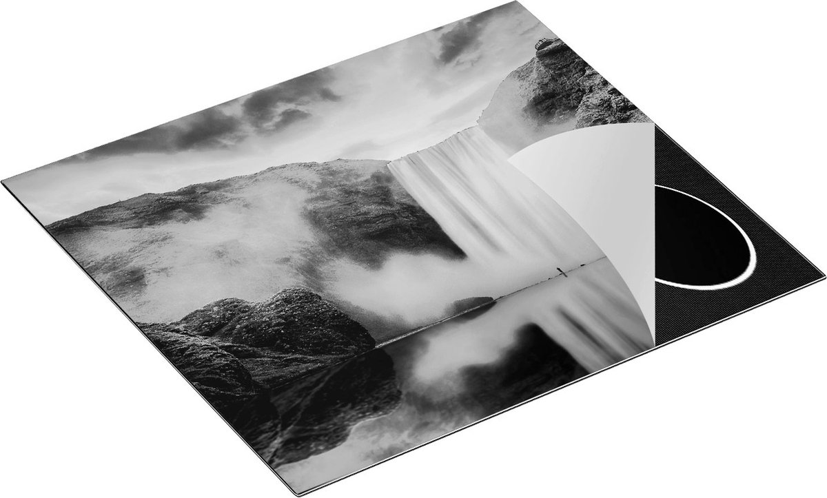 Chefcare Inductie Beschermer Waterval met een Weerspiegeling in het Water - Zwart Wit - 58,3x51,3 cm - Afdekplaat Inductie - Kookplaat Beschermer - Inductie Mat