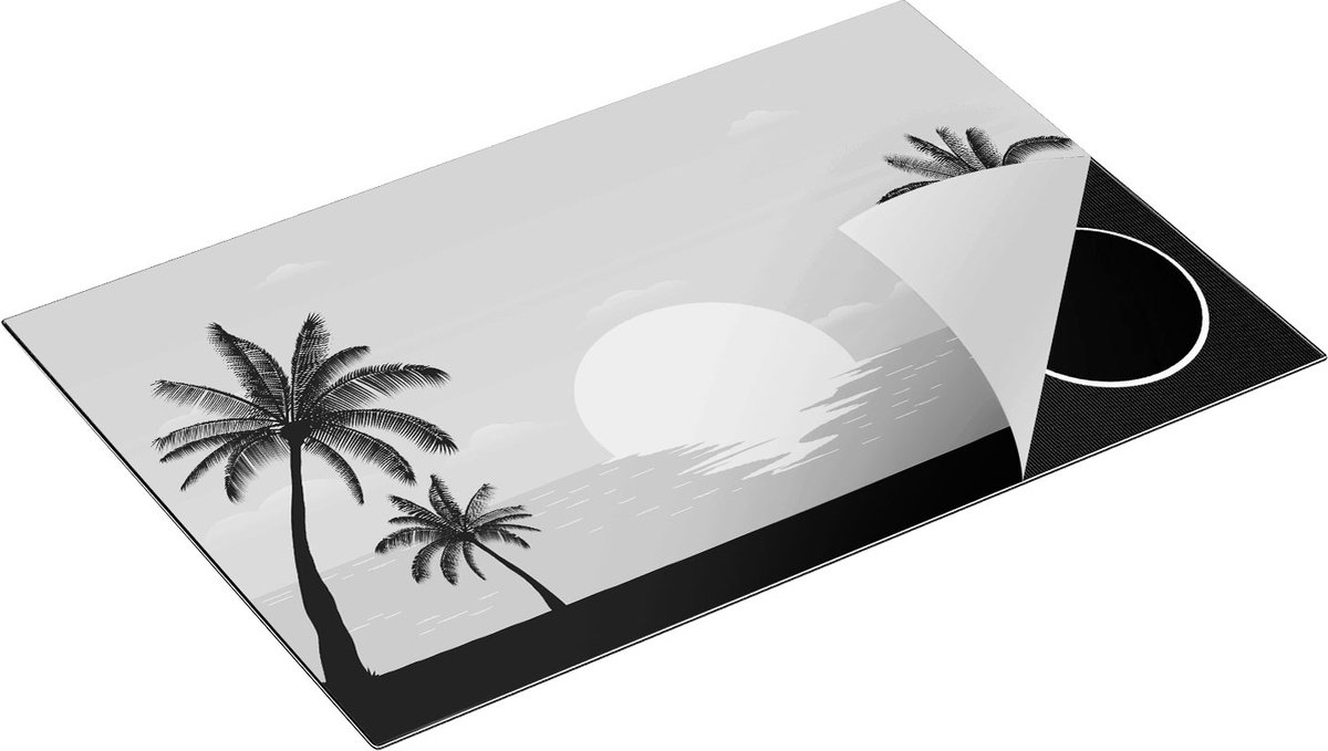 Chefcare Inductie Beschermer Zonsondergang met Palmbomen - Abstract - Zwart Wit - 80x55 cm - Afdekplaat Inductie - Kookplaat Beschermer - Inductie Mat