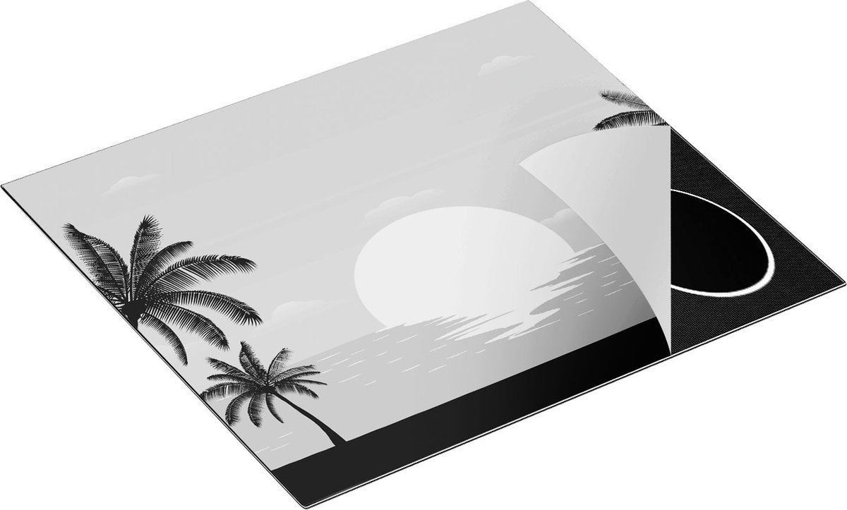 Chefcare Inductie Beschermer Zonsondergang met Palmbomen - Abstract - Zwart Wit - 59x52 cm - Afdekplaat Inductie - Kookplaat Beschermer - Inductie Mat