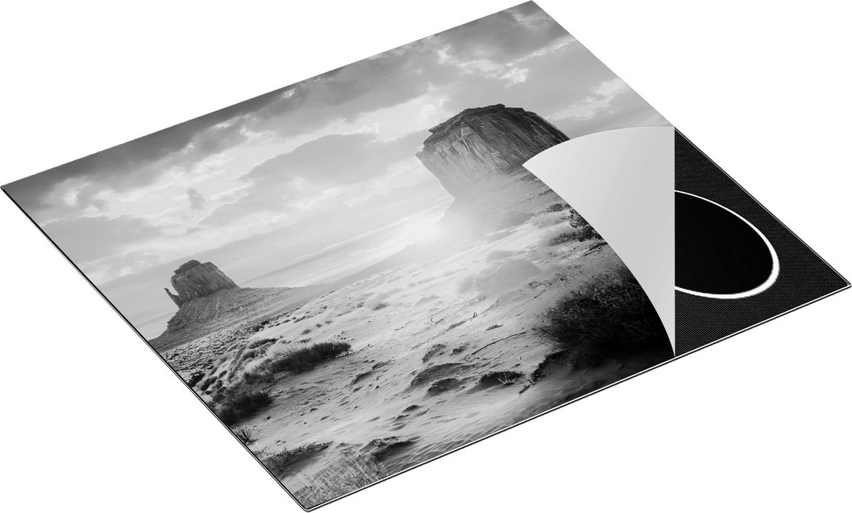 Chefcare Inductie Beschermer Zonsondergang in Woestijn Monument Valley - Zwart Wit - 60x52 cm - Afdekplaat Inductie - Kookplaat Beschermer - Inductie Mat