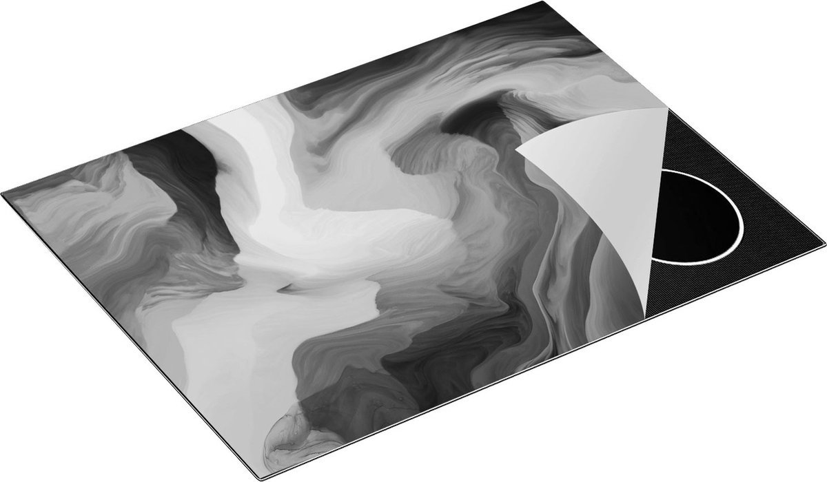 Chefcare Inductie Beschermer Abstracte Kunst - Golven - Zwart Wit - 70x50 cm - Afdekplaat Inductie - Kookplaat Beschermer - Inductie Mat