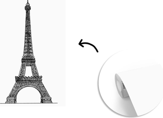 Papier peint photo vinyle - Une illustration de la Tour Eiffel en noir et blanc largeur 160 cm x hauteur 240 cm - Tirage photo sur papier peint (disponible en 7 tailles)