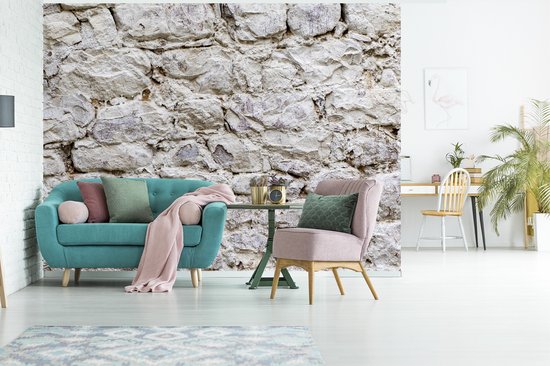 Papier peint Papier peint photo en vinyle - Mur de pierres anciennes en blanc largeur 295 cm x hauteur 220 cm - Tirage photo sur papier peint (disponible en 7 tailles)
